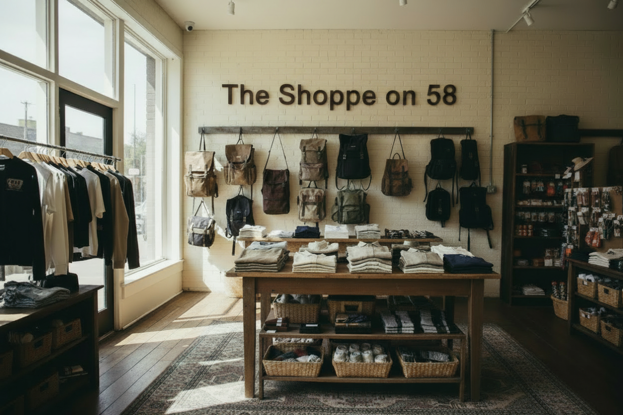 The Shoppe on 58 Banner with Wall Letters